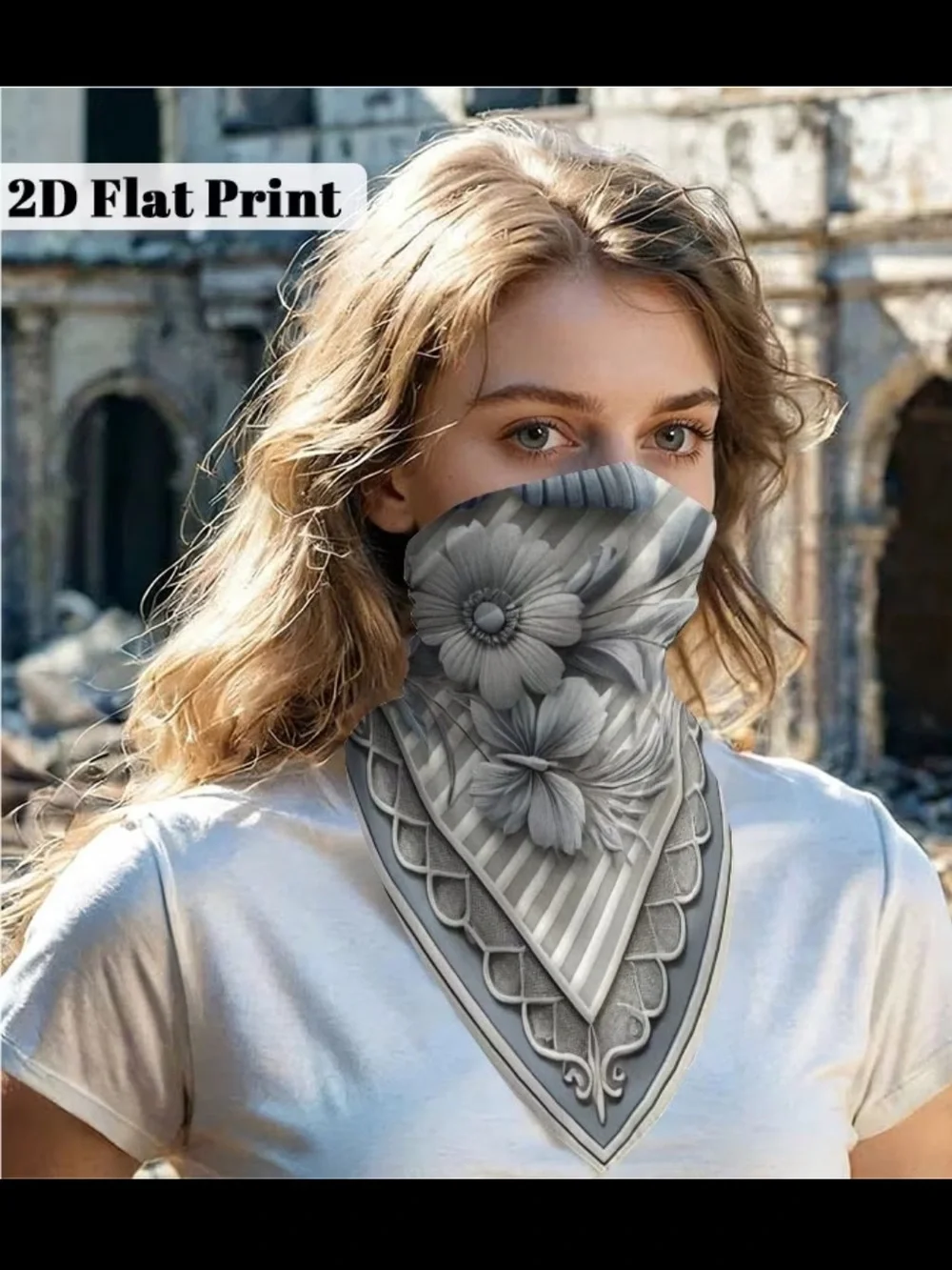 Butterfly & Floral Print Women's Scarf in Gray and Blue